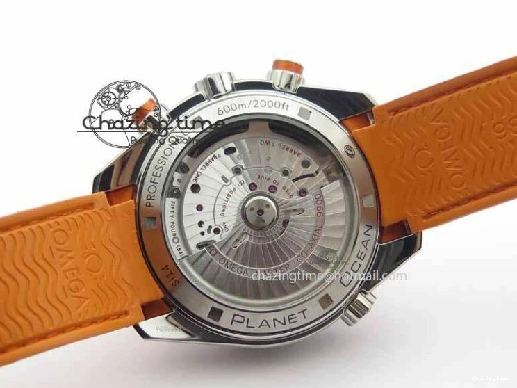 0408 Planet Ocean Master Chrono 45mm SS OM 1:1 Best Edition Black Dial On Orange Rubber Strap A Attractive 8170